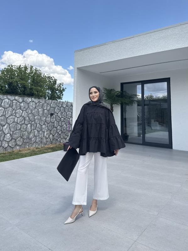 SİYAH LİNA KATKAT GÖMLEK 1160