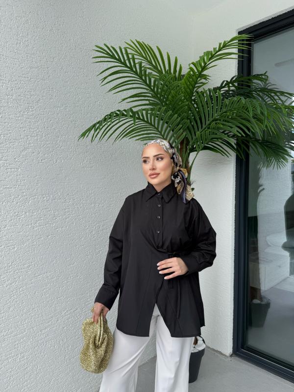 SİYAH ASEL ÇAPRAZ GÖMLEK 1155