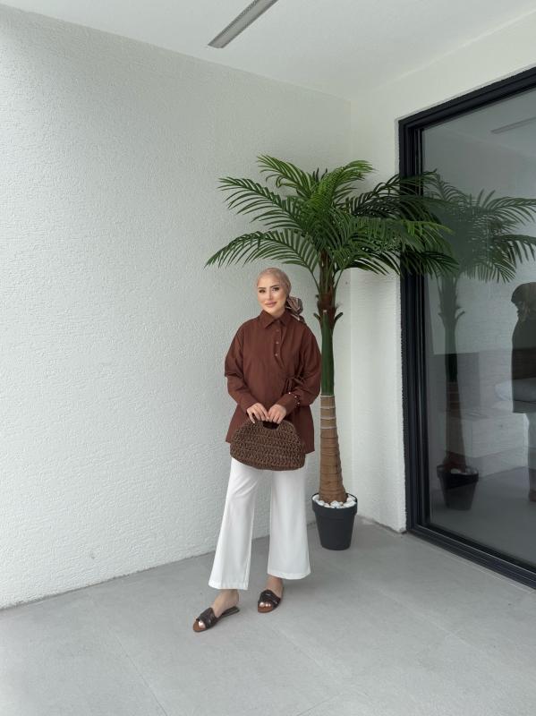 KAHVE ASEL ÇAPRAZ GÖMLEK 1155