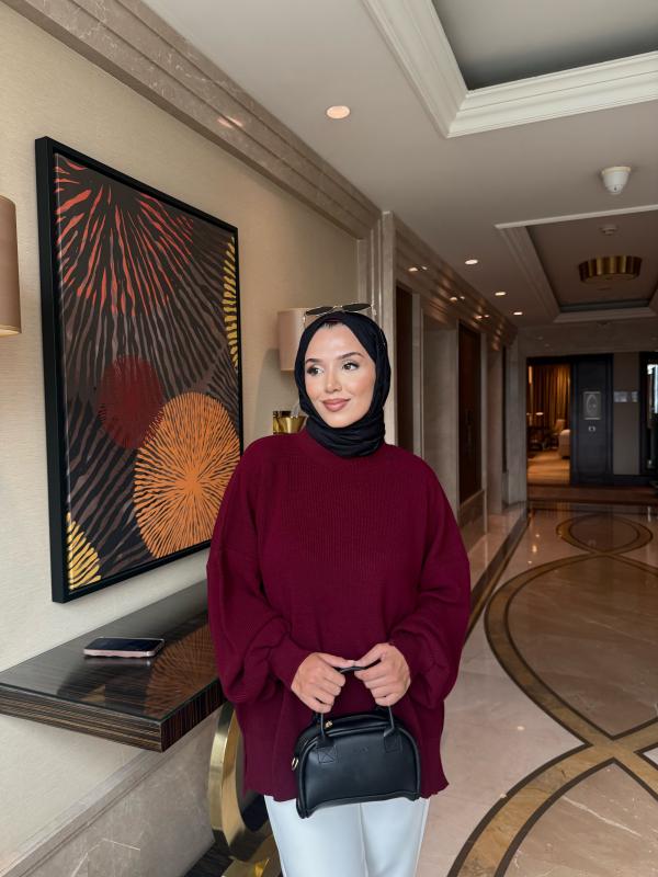 Bordo  Balon Kol Triko Tunik 2508