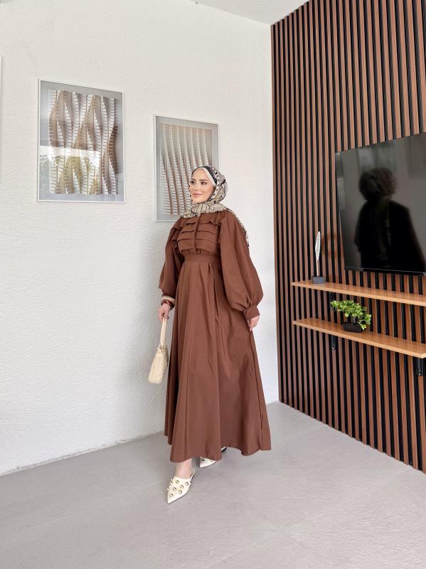 KAHVE LİVA ELBİSE 1158