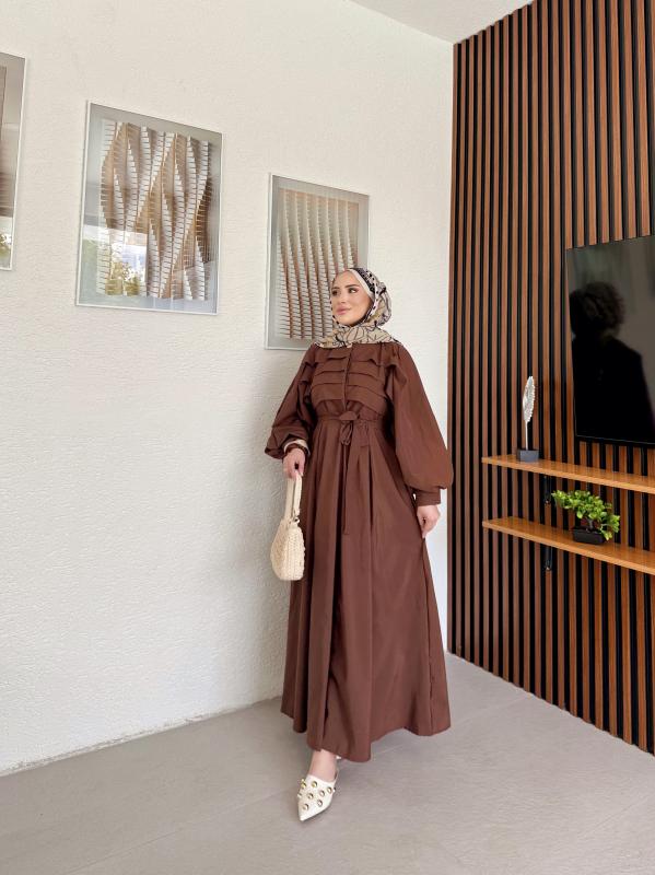 KAHVE LİVA ELBİSE 1158