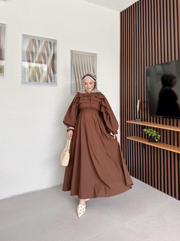 KAHVE LİVA ELBİSE 1158