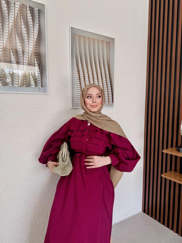 BORDO  LİVA ELBİSE 1158