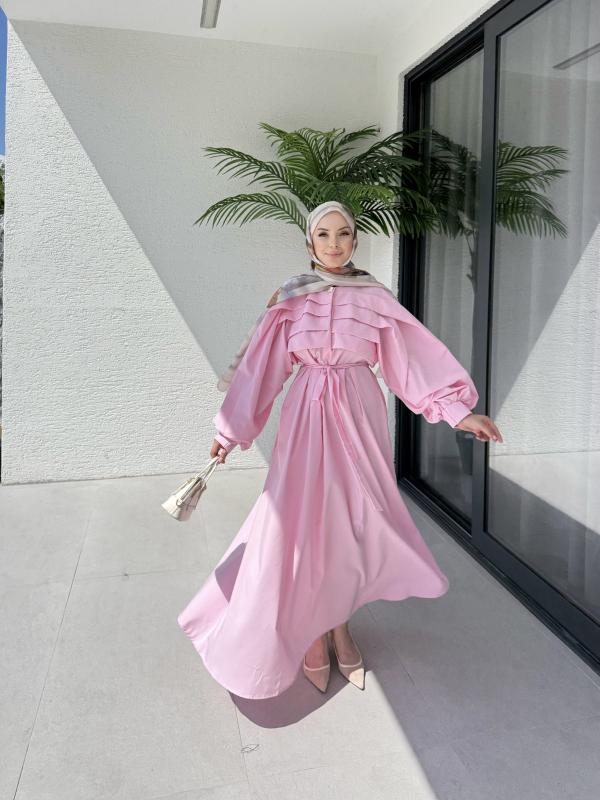 PEMBE LİVA ELBİSE 1158