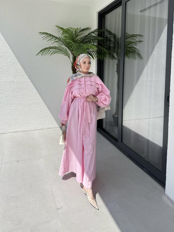 PEMBE LİVA ELBİSE 1158