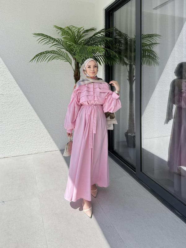 PEMBE LİVA ELBİSE 1158