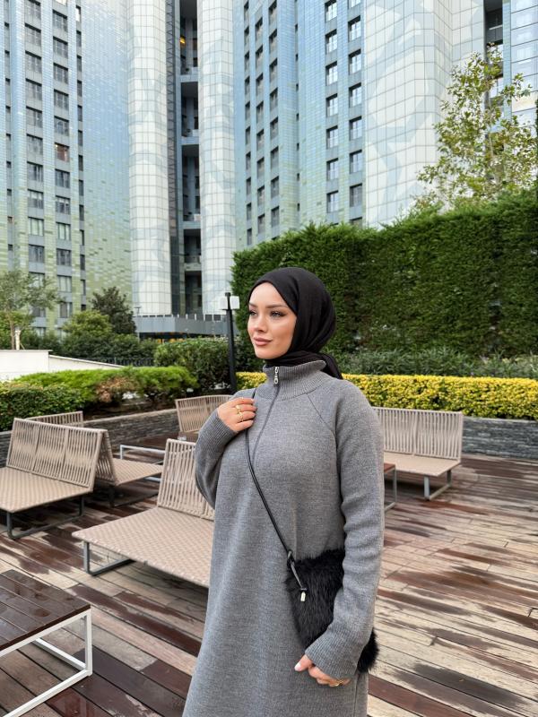 Antrasit Blow Triko Elbise