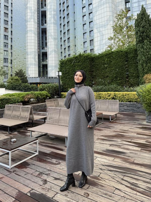 Antrasit Blow Triko Elbise