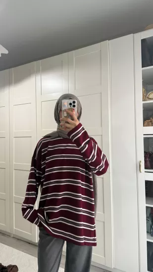 BORDO ÇİZGİLİ BASİC TRİKO  KAZAK