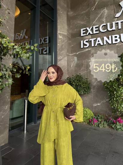 YAĞ YEŞİLİ  SAHRA KETEN TAKIM 6166