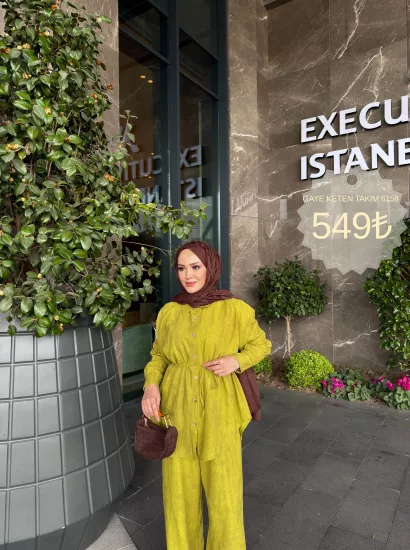 YAĞ YEŞİLİ GAYE  KETEN TAKIM 6158
