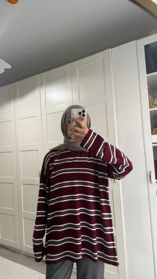 BORDO ÇİZGİLİ BASİC TRİKO  KAZAK