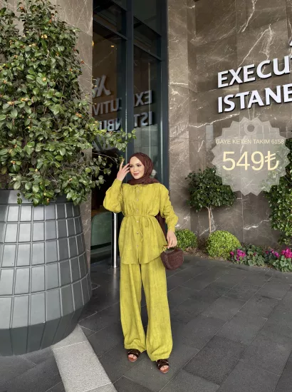 YAĞ YEŞİLİ GAYE  KETEN TAKIM 6158