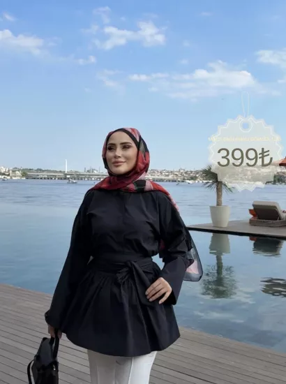 MOCA BAĞLAMALI SİYAH GÖMLEK  1148