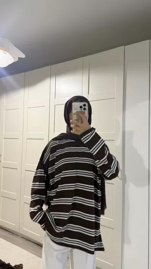 KAHVERENGİ ÇİZGİLİ BASİC TRİKO  KAZAK