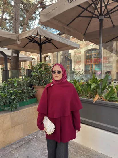 Bordo Şallı Panço Ceket 2544