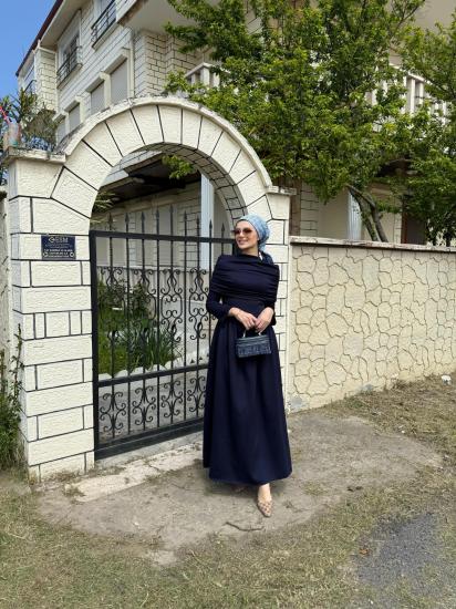 LACİVERT  TUĞBANIN TERCİHİ VİRAL ELBİSE 6134