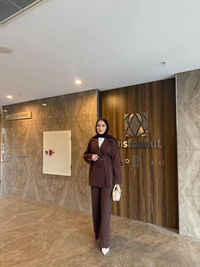 KAHVE ÇİZGİLİ CEKET TAKIM 6102