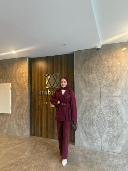 BORDO ÇİZGİLİ CEKET TAKIM 6102