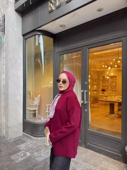 BORDO FULAR DETAY TRİKO Kazak 2520