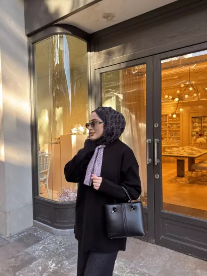 SİYAH  FULAR DETAY TRİKO Kazak 2520