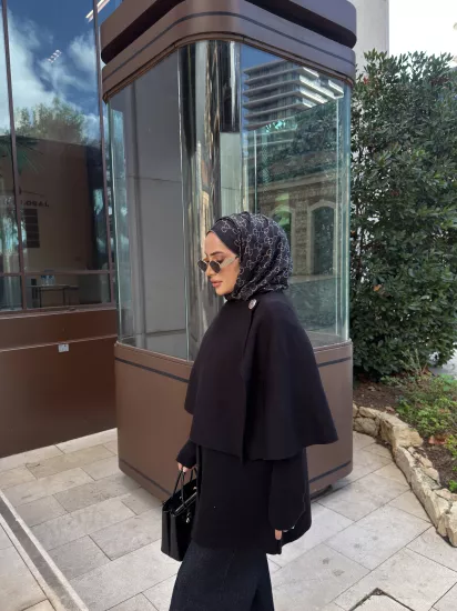 Siyah Şallı Panço Ceket 2544