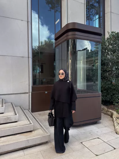 Siyah Şallı Panço Ceket 2544