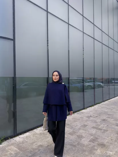 Lacivert Şallı Panço Ceket 2544