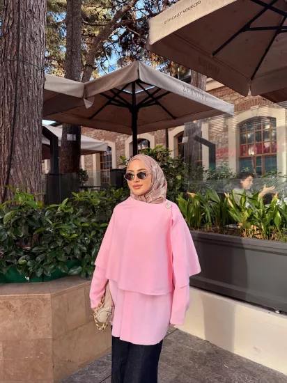 Pembe Şallı Panço Ceket 2544