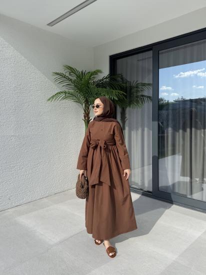KAHVERENGİ LUCAS ÇAPRAZ DETAYLI  ELBİSE 1157
