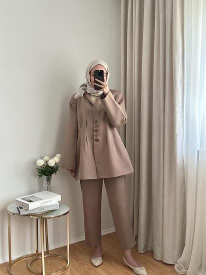 KAHVE PİLELİ CEKET TAKIM 3956