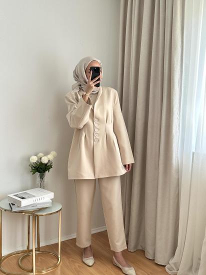 BEJ PİLELİ CEKET TAKIM 3956