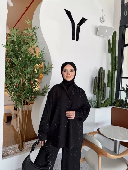 SİYAH TAŞLI MODAL TAKIM 1202