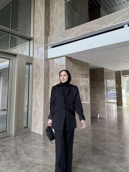 SİYAH TOKALI ASTARLI CEKET TAKIM 3834