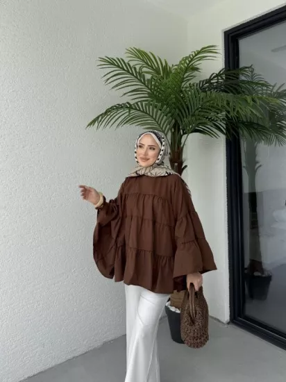 KAHVE LİNA KATKAT GÖMLEK 1160