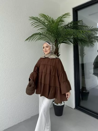 KAHVE LİNA KATKAT GÖMLEK 1160