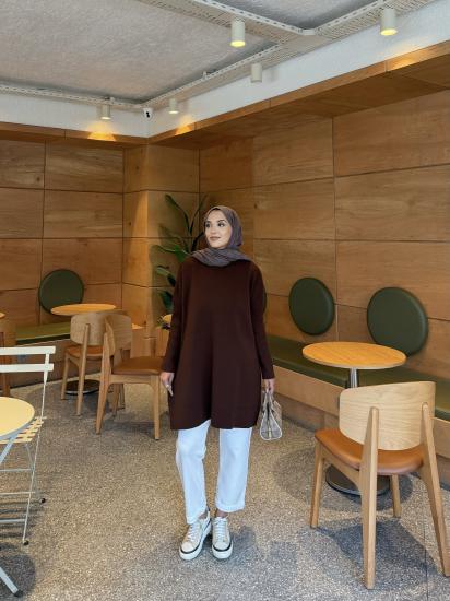KAHVE Düz Triko Tunik 1006