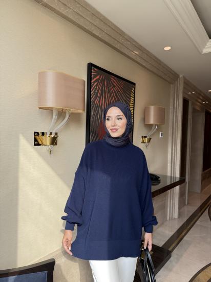 Lacivert Balon Kol Triko Tunik 2508