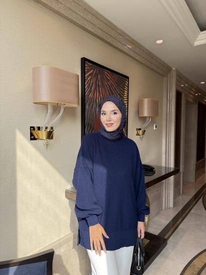 Lacivert Balon Kol Triko Tunik 2508