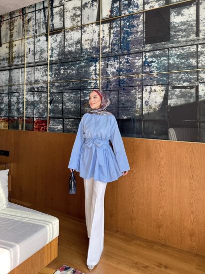 MOCA BAĞLAMALI MAVİ GÖMLEK  1144