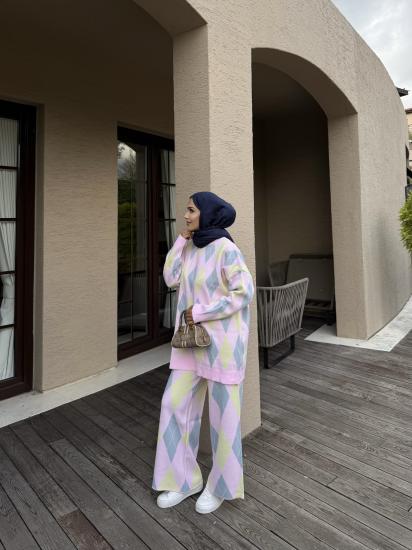 Pembe Baklava Desen Triko Takım 2503