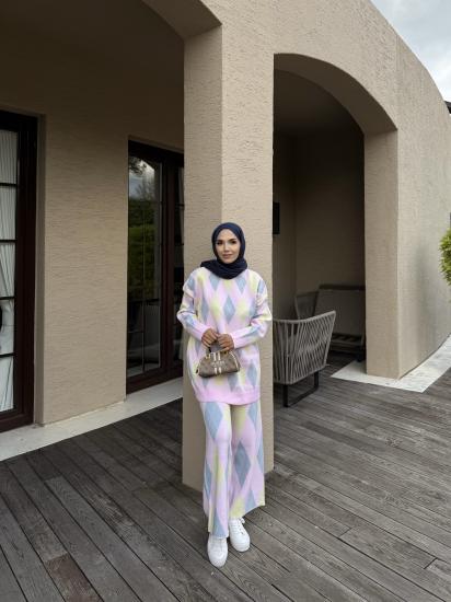 Pembe Baklava Desen Triko Takım 2503