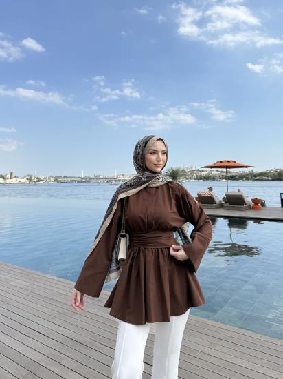 MOCA BAĞLAMALI KAHVERENGİ GÖMLEK  1144