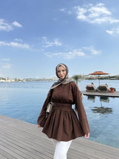 MOCA BAĞLAMALI KAHVERENGİ GÖMLEK  1144