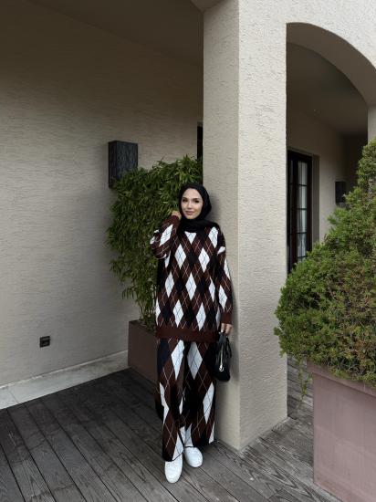 Kahve Baklava Desen Triko Takım 2503