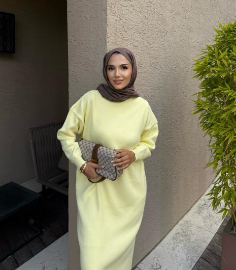Sarı  Basic Triko Elbise 1031