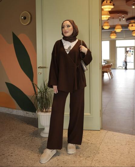 Kahverengi Yeni Kimona Triko Takım 1050