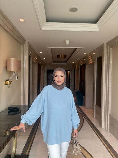 Mavi  Balon Kol Triko Tunik 2508