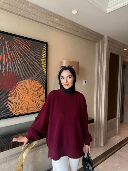 Bordo  Balon Kol Triko Tunik 2508